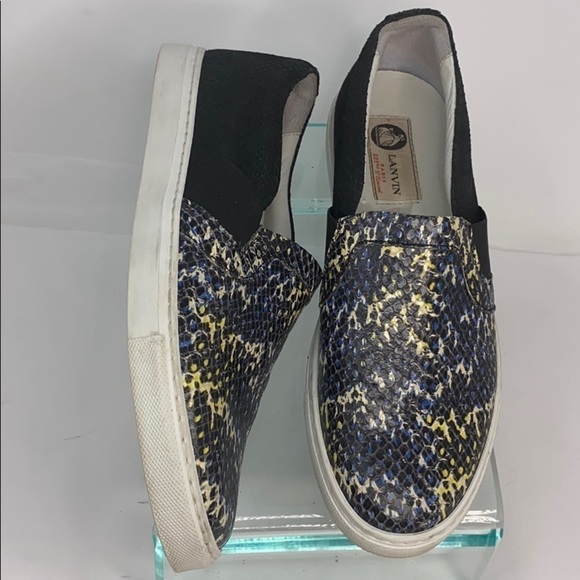 Lanvin Sz 38 Snakeskin Print Leather Slip On Shoe - Picture 1 of 11